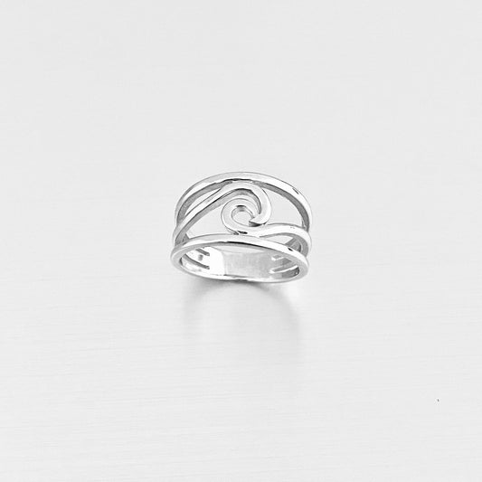 925 Sterling Silver Swirl Wave Ring – High Polish Ocean Rings, Statement Jewelry