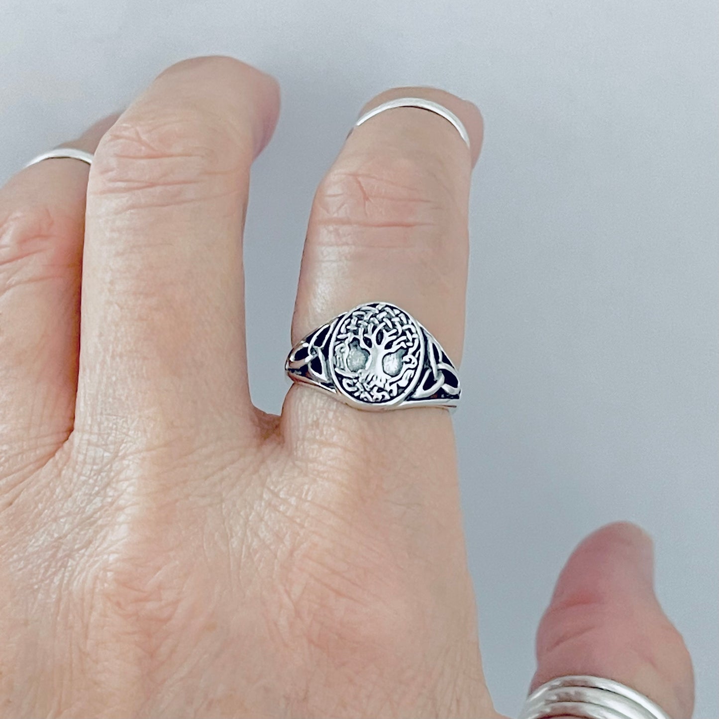 Sterling Silver Tree of Life Ring with Celtic, Trinity Knot Rings, Fortune Trees Jewelry