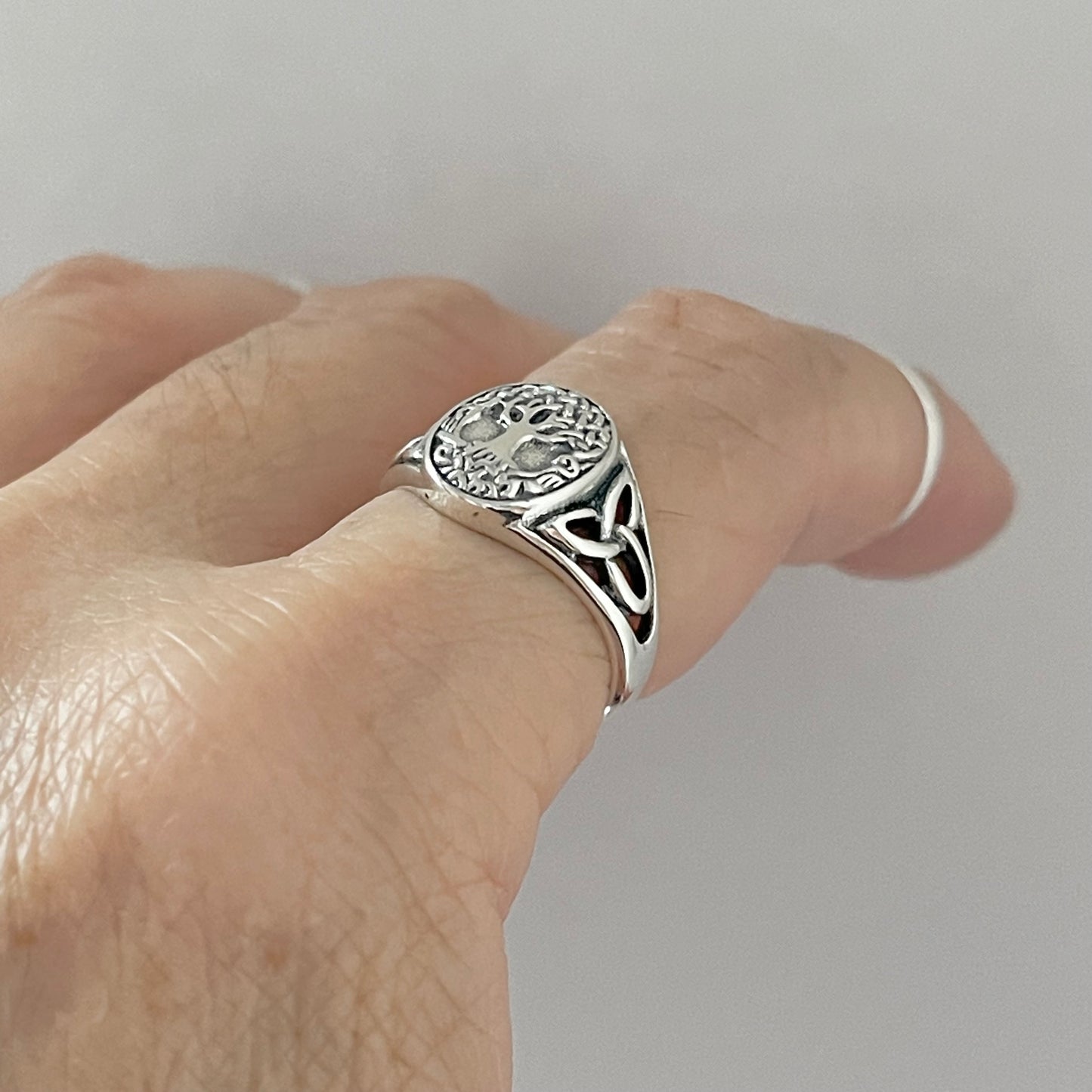 Sterling Silver Tree of Life Ring with Celtic, Fortune Trinity Rings