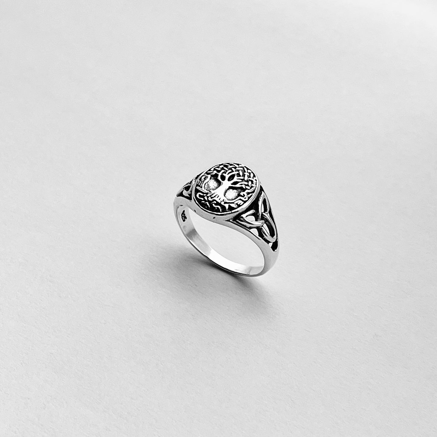 Sterling Silver Tree of Life Ring with Celtic, Fortune Trinity Rings