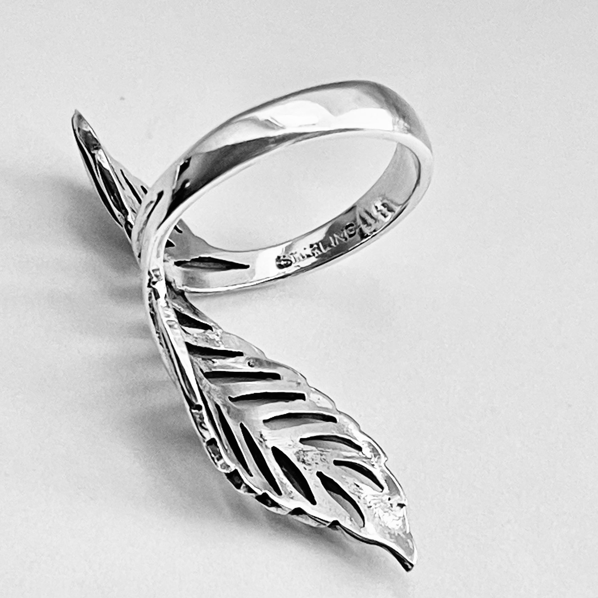 YFN Open Leaf Enamel Ring – Sterling Silver Adjustable Branch Ring For Women, Green Enamel, Gift Box