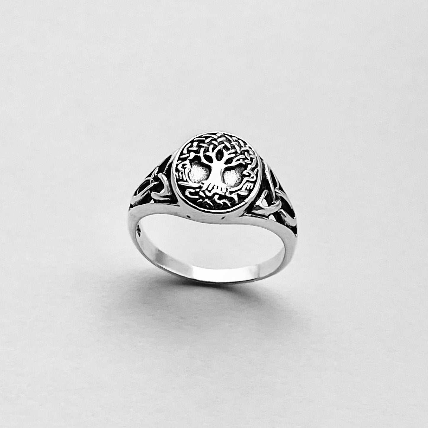 Sterling Silver Tree of Life Ring with Celtic, Fortune Trinity Rings