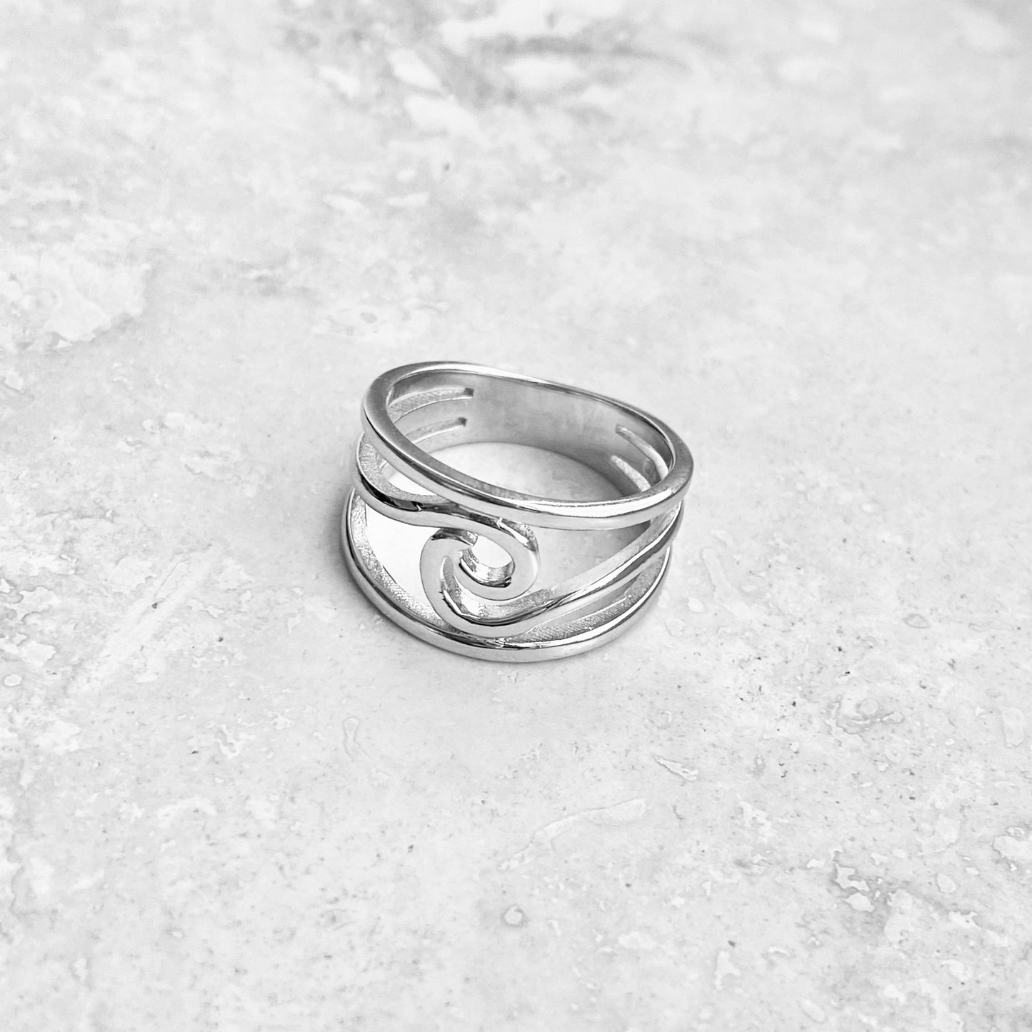 Sterling Silver Swirl Wave Ring, Silver Rings, Ocean Statement Ring