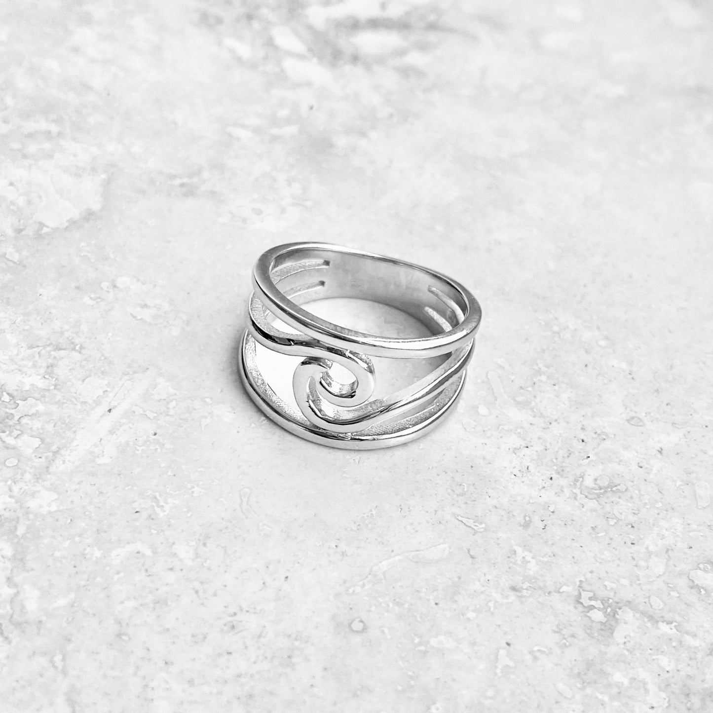 925 Sterling Silver Swirl Wave Ring – High Polish Ocean Rings, Statement Jewelry