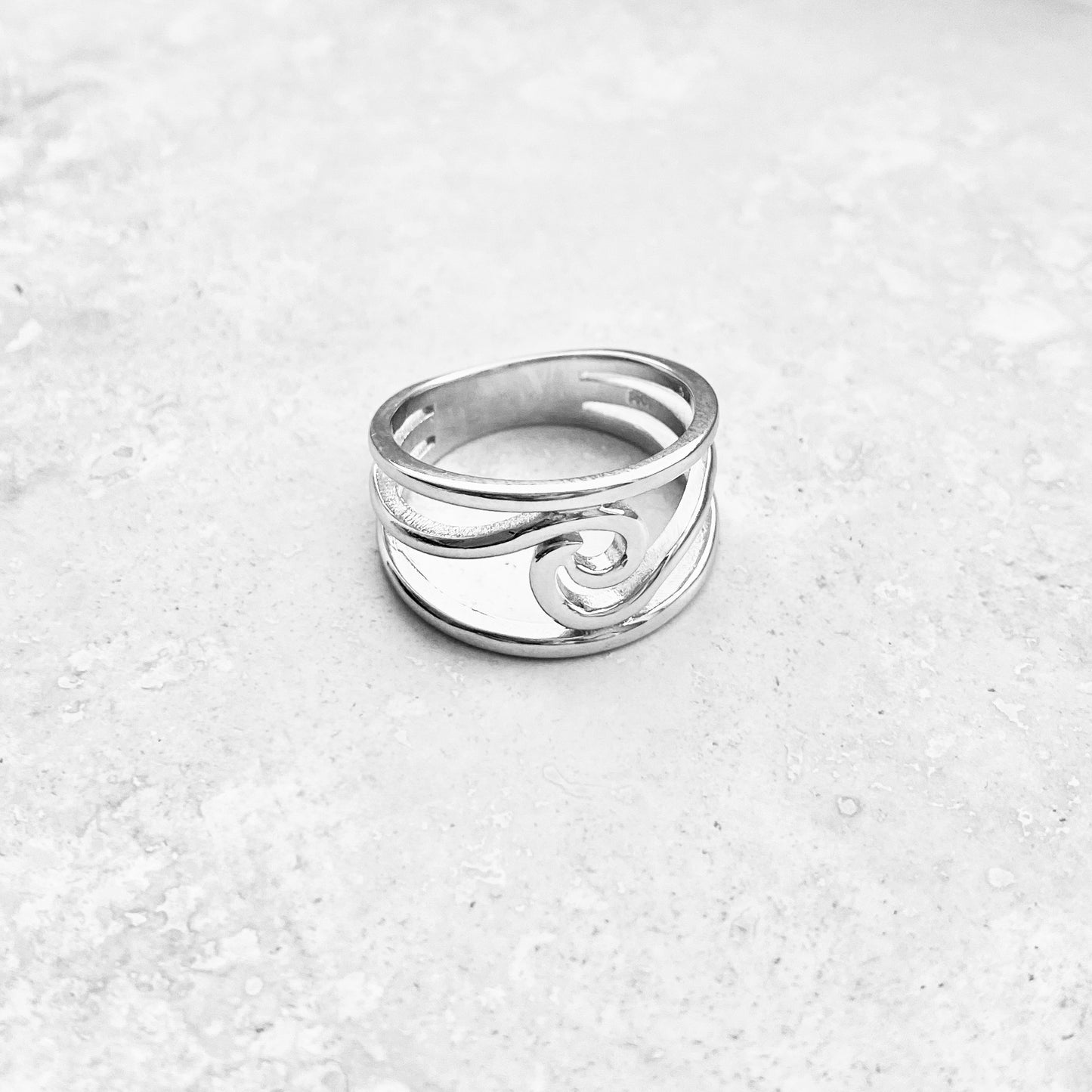 925 Sterling Silver Swirl Wave Ring – High Polish Ocean Rings, Statement Jewelry