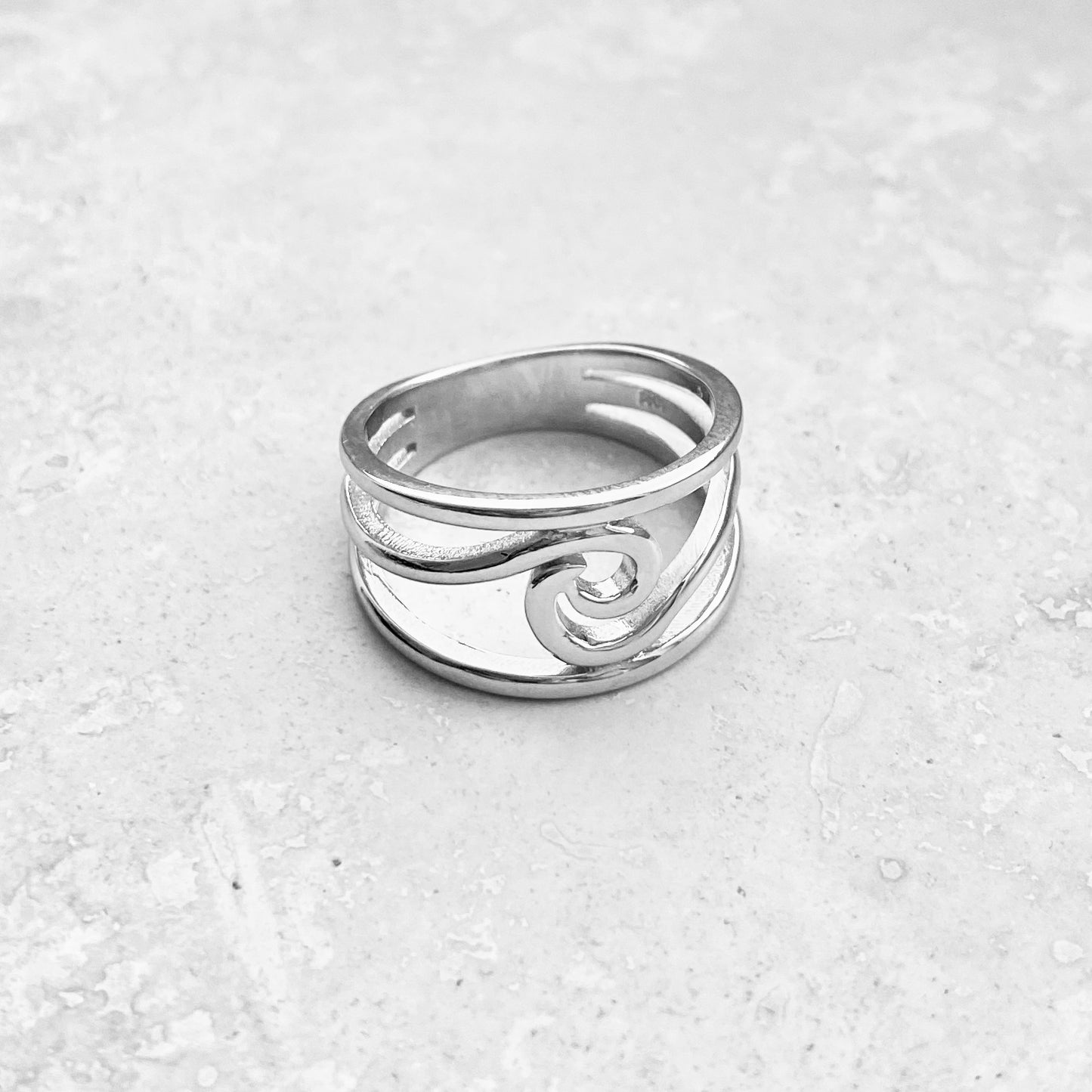 Sterling Silver Swirl Wave Ring, Silver Rings, Ocean Statement Ring