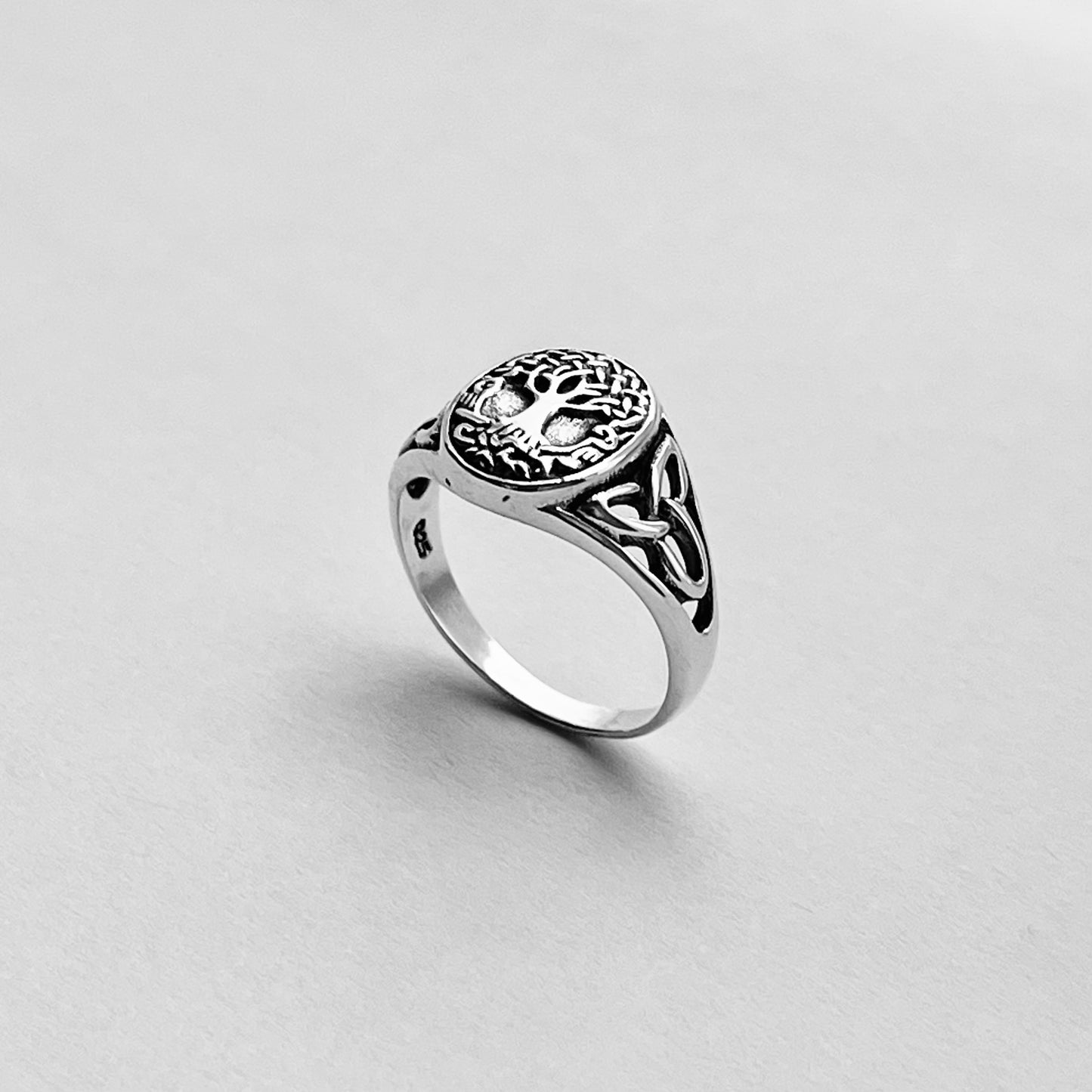 Sterling Silver Tree of Life Ring with Celtic, Fortune Trinity Rings