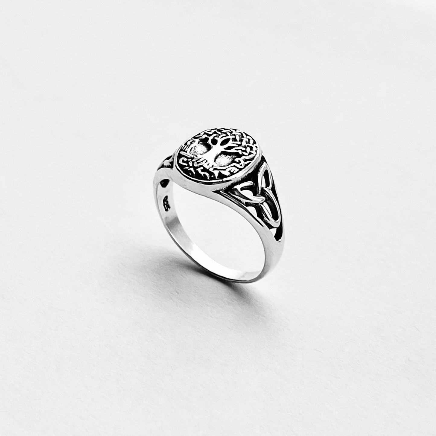 Sterling Silver Tree of Life Ring with Celtic, Trinity Knot Rings, Fortune Trees Jewelry