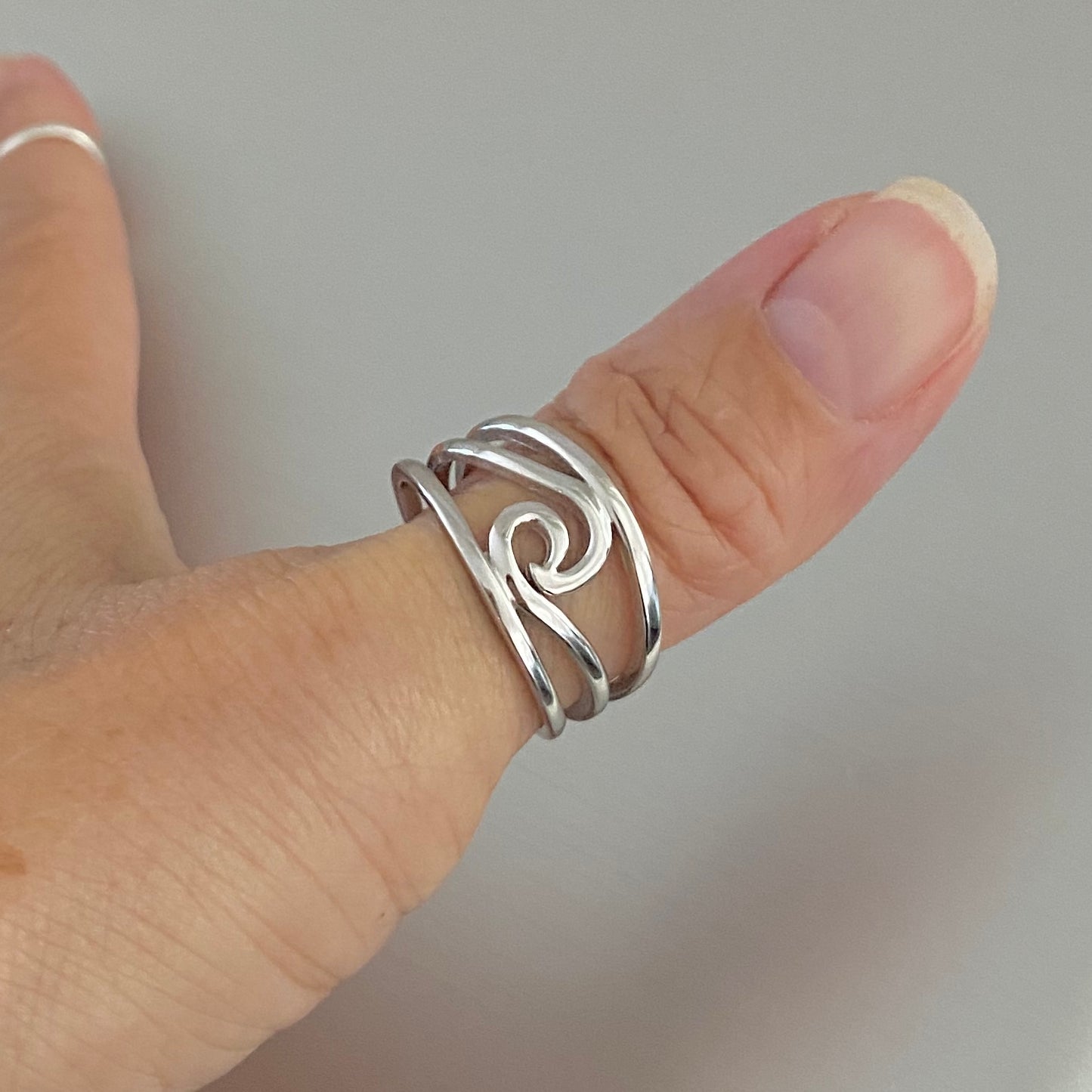 Sterling Silver Swirl Wave Ring, Silver Rings, Ocean Statement Ring