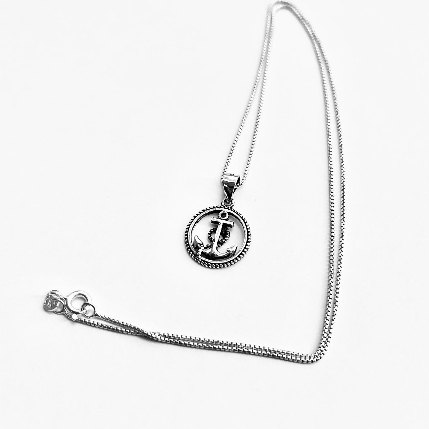 Sterling Silver Anchor with Rope Necklace, Nautical Chain, Ship/Boat Jewelry