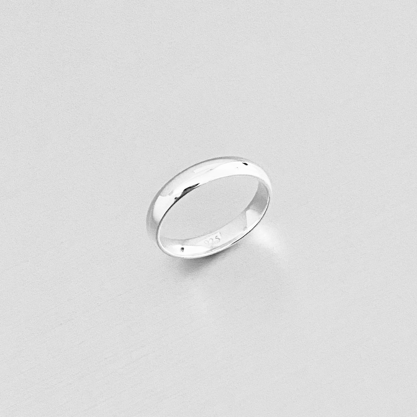 Sterling Silver High Polish Plain 4MM Wedding Band Ring, Unisex Silver Ring