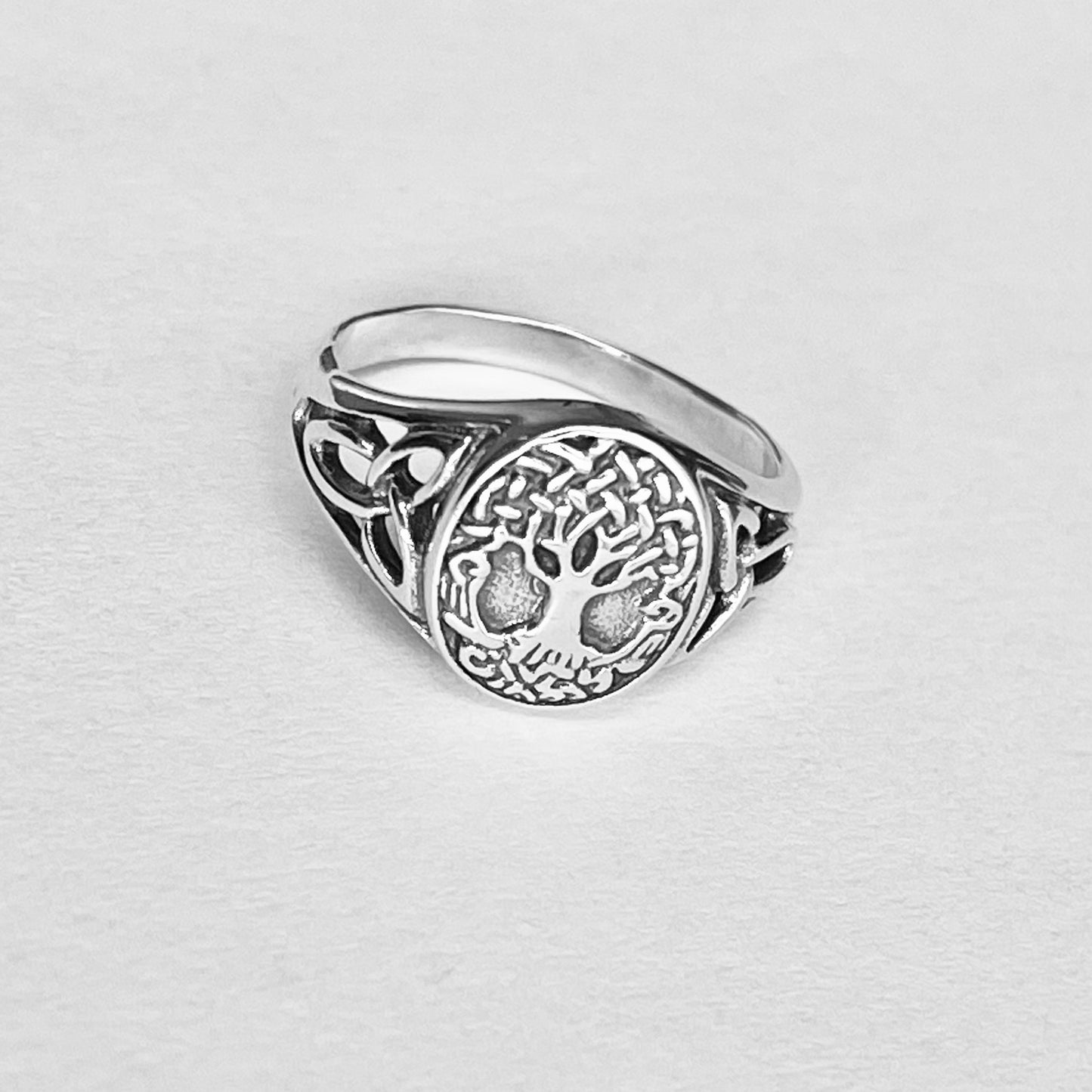 Sterling Silver Tree of Life Ring with Celtic, Fortune Trinity Rings