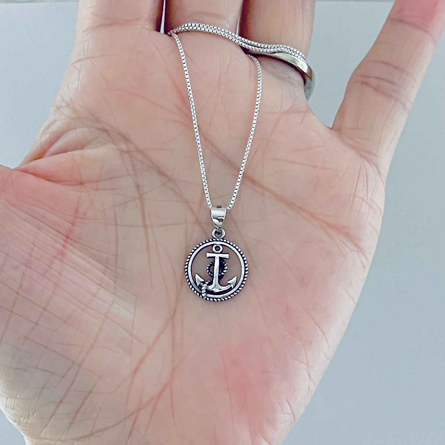 Sterling Silver Anchor with Rope Necklace, Nautical Chain, Ship/Boat Jewelry