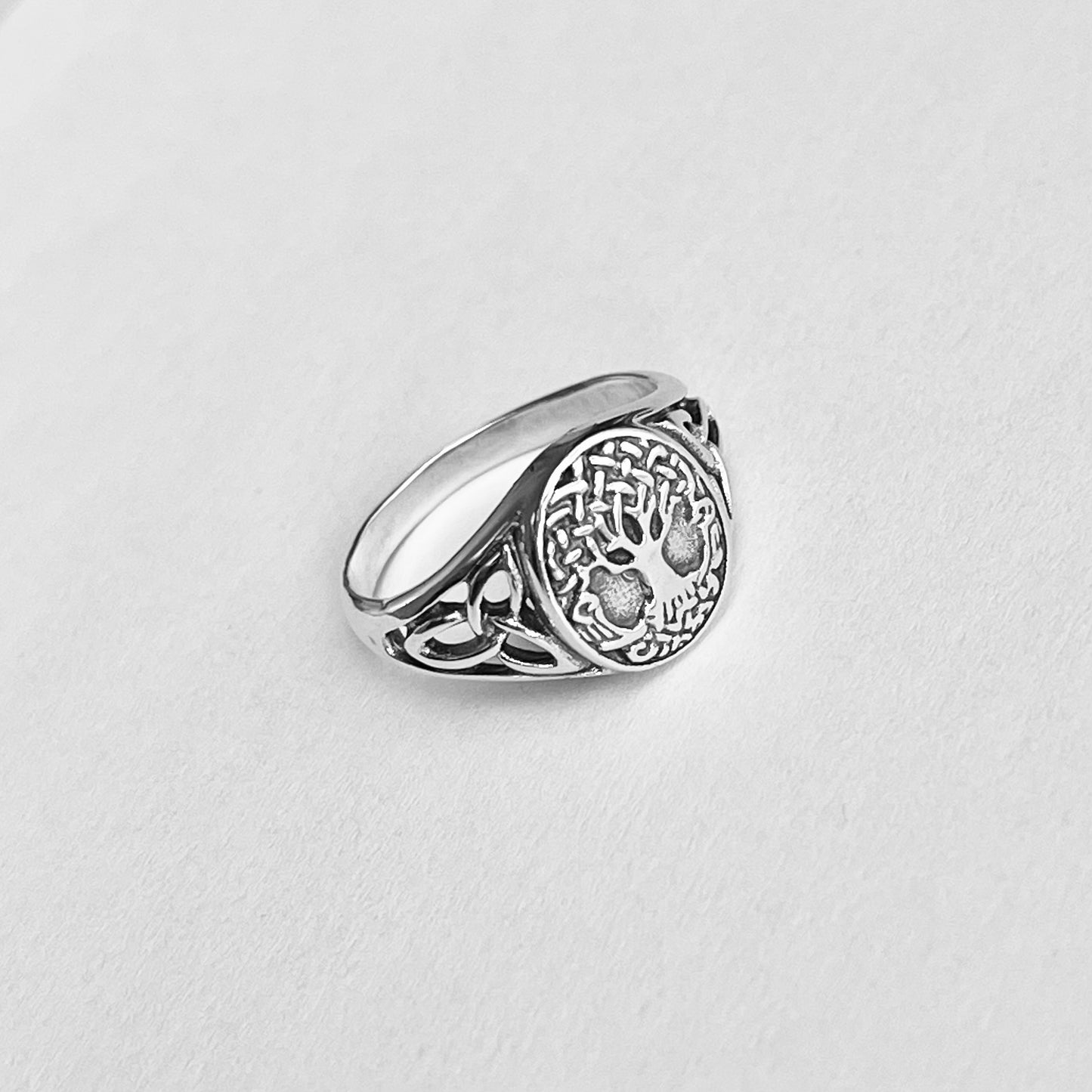 Sterling Silver Tree of Life Ring with Celtic, Fortune Trinity Rings