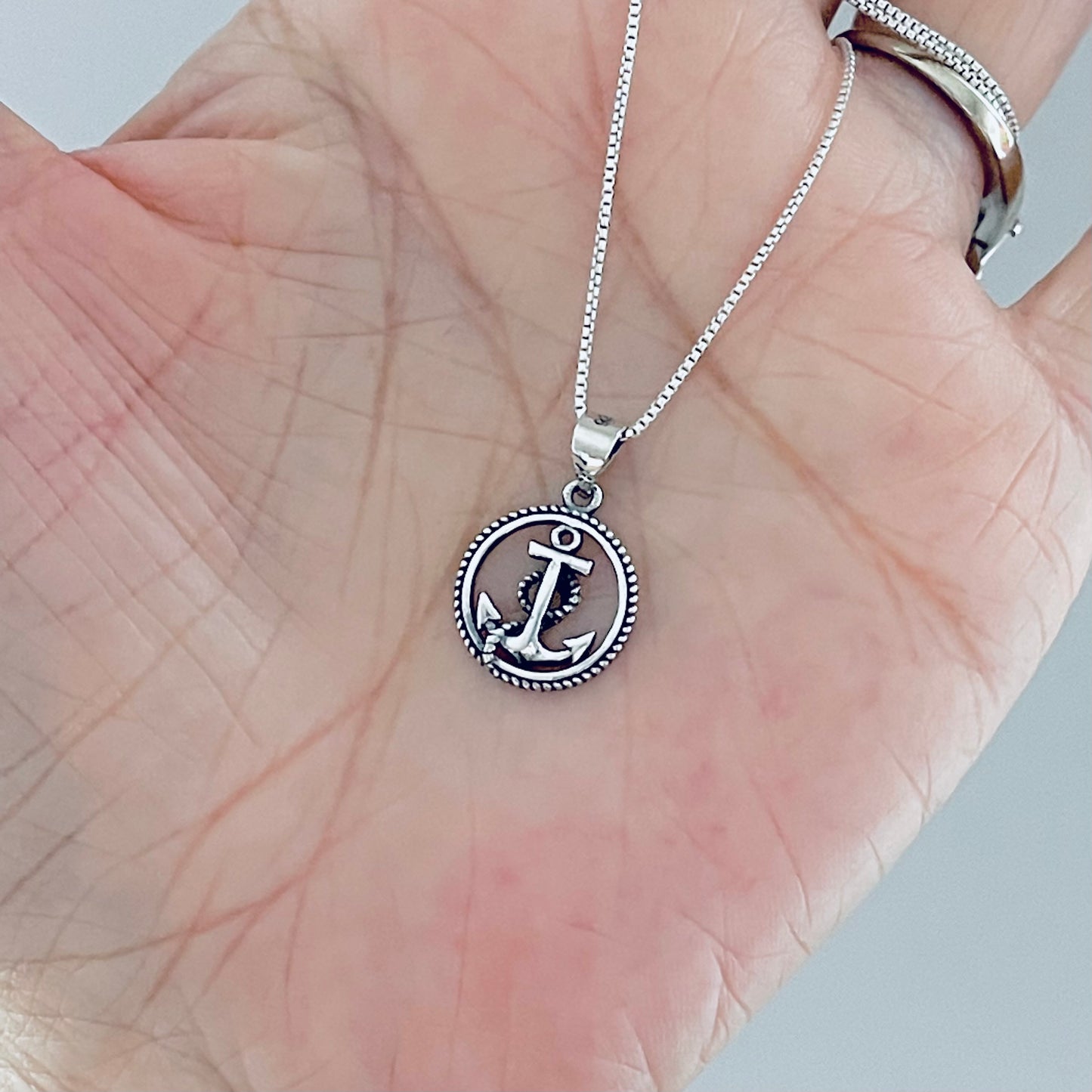 Sterling Silver Anchor with Rope Necklace, Nautical Chain, Ship/Boat Jewelry