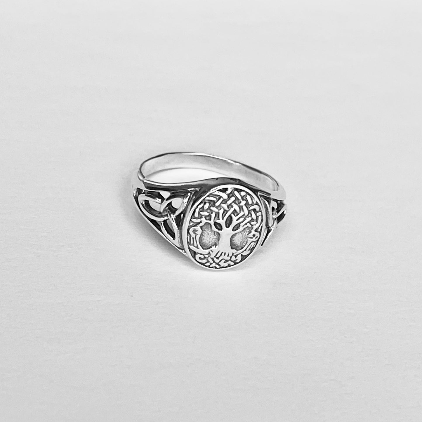 Sterling Silver Tree of Life Ring with Celtic, Fortune Trinity Rings