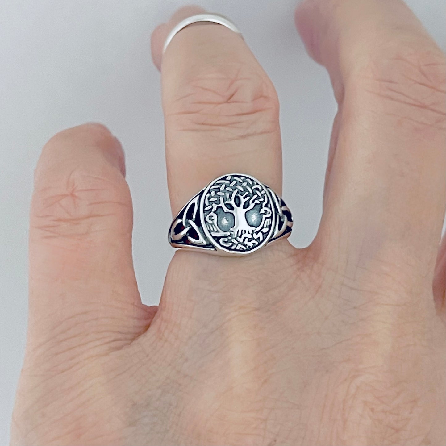 Sterling Silver Tree of Life Ring with Celtic, Trinity Knot Rings, Fortune Trees Jewelry