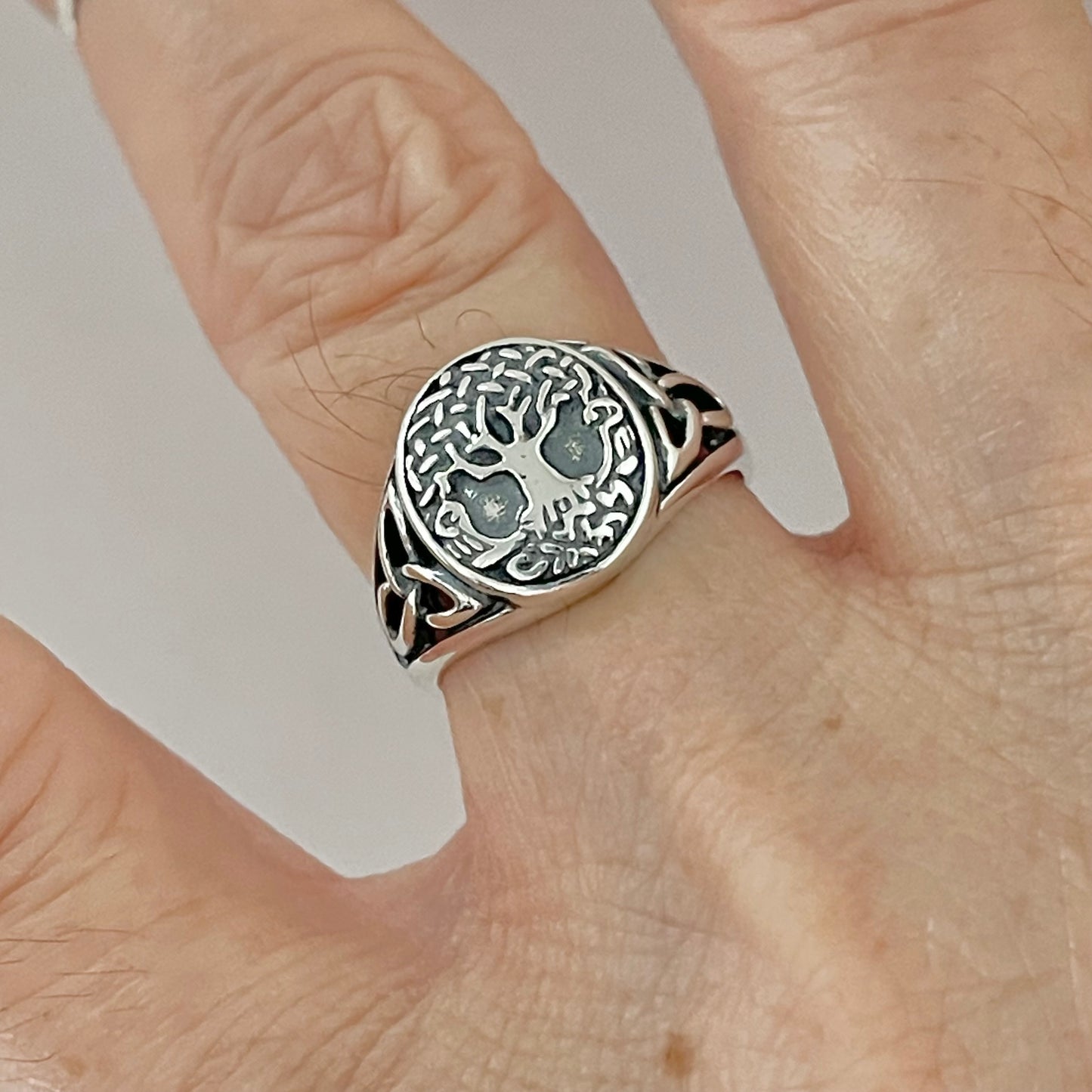 Sterling Silver Tree of Life Ring with Celtic, Fortune Trinity Rings