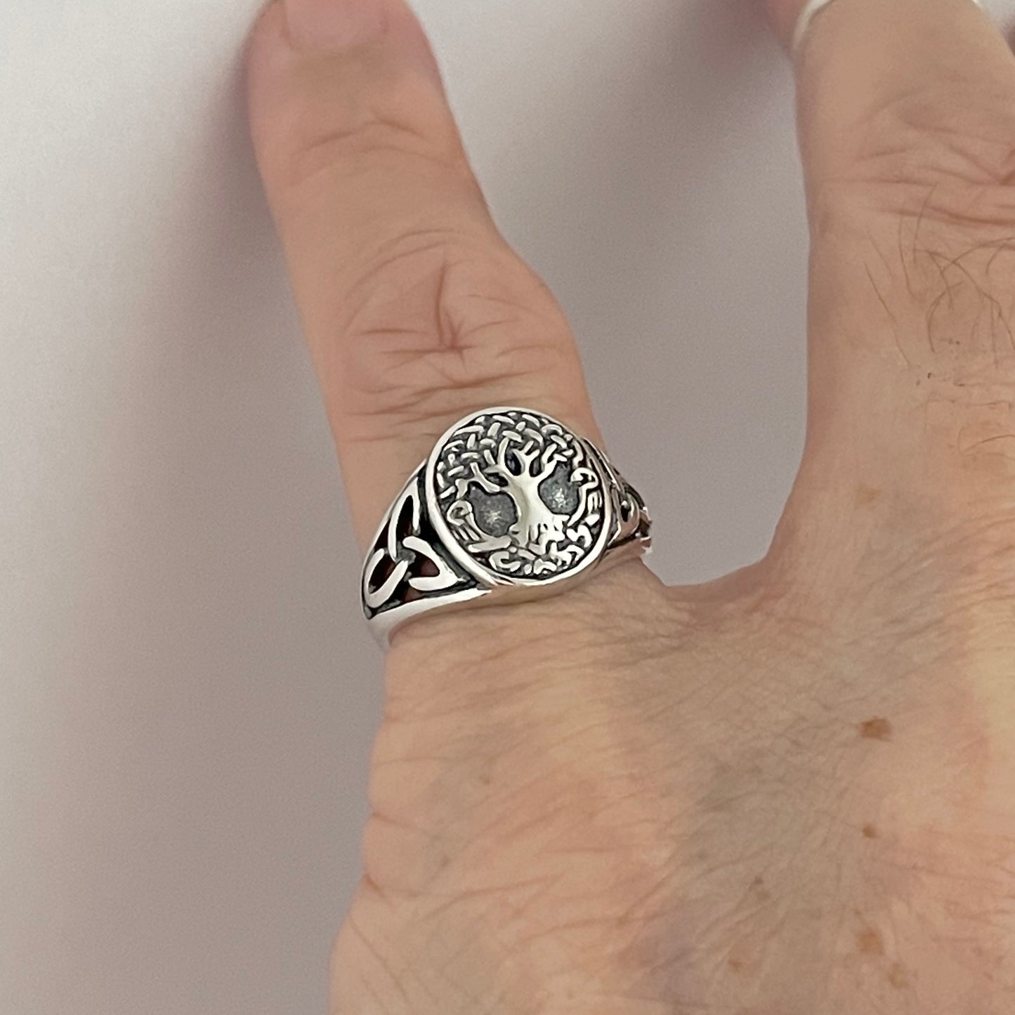 Sterling Silver Tree of Life Ring with Celtic, Fortune Trinity Rings