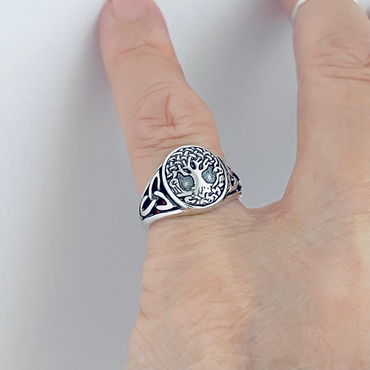 Sterling Silver Tree of Life Ring with Celtic, Trinity Knot Rings, Fortune Trees Jewelry