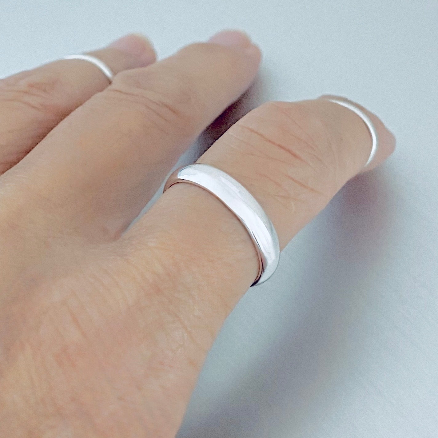 Sterling Silver Unisex High Polish 4MM Wedding Band, Stackable Ring, Silver Bands