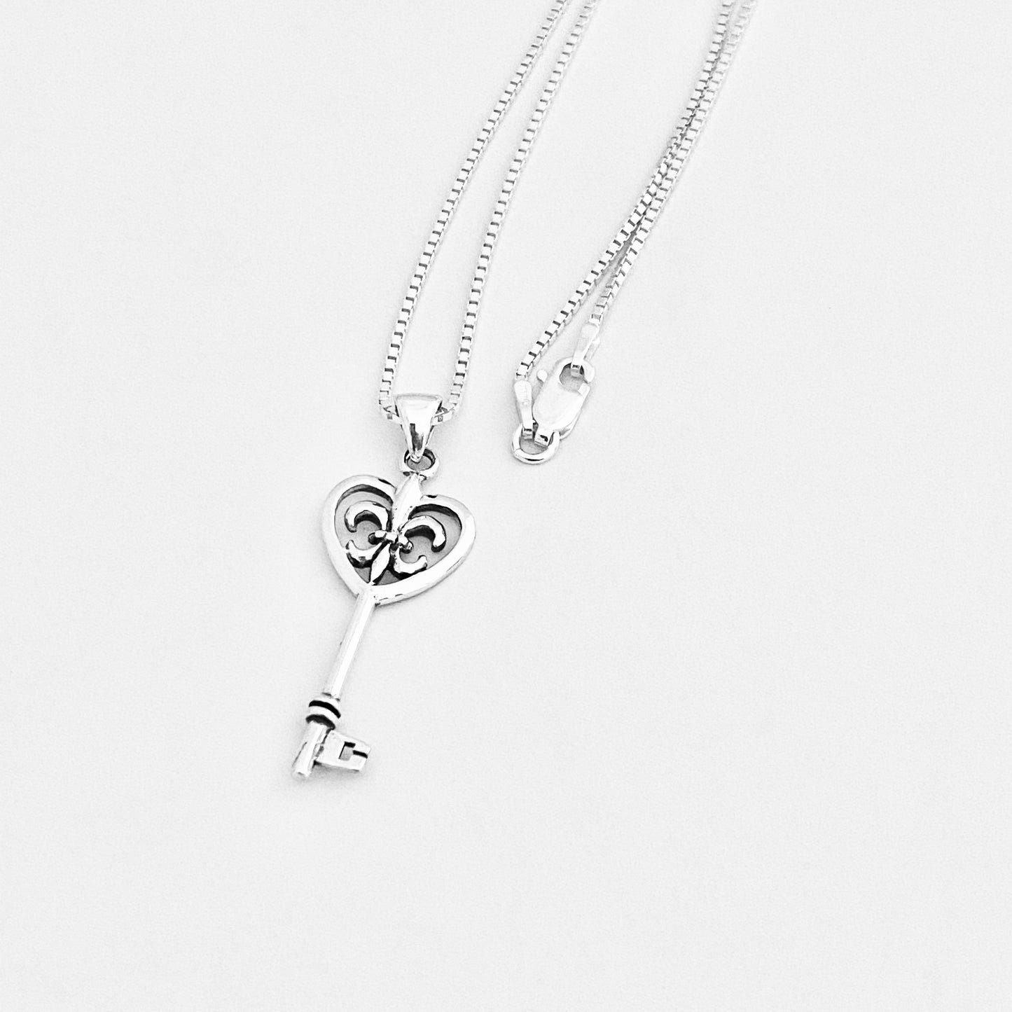 925 Sterling Silver Fleur De Lis Key Necklace | Saints & Lily Pendant Jewelry
