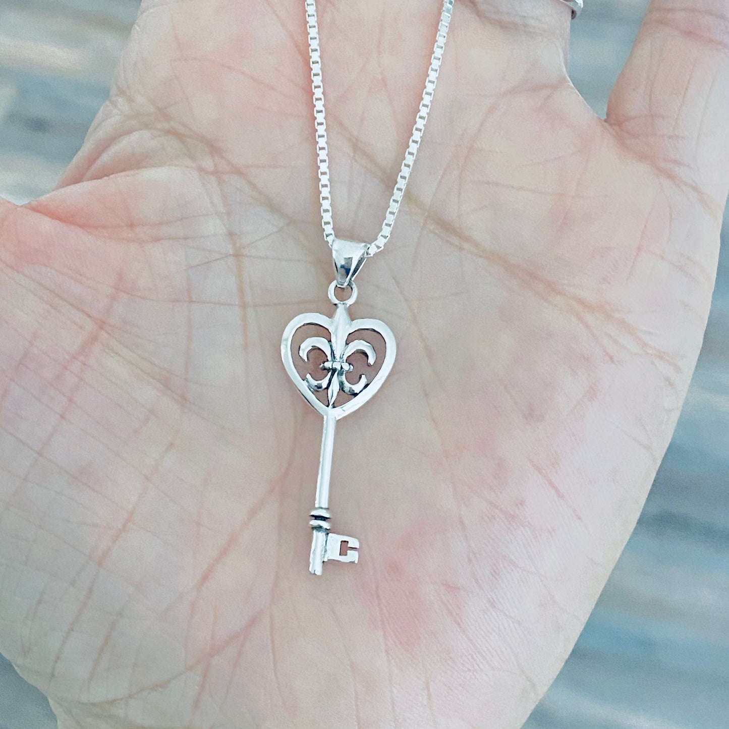 925 Sterling Silver Fleur De Lis Key Necklace | Saints & Lily Pendant Jewelry