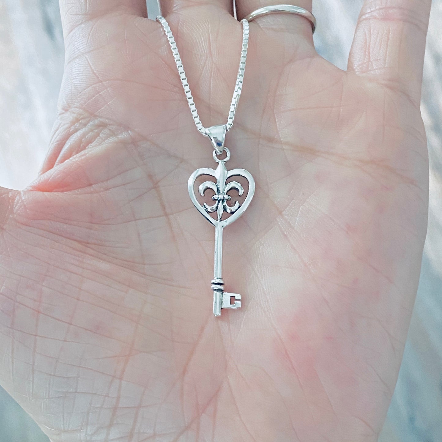 925 Sterling Silver Fleur De Lis Key Necklace | Saints & Lily Pendant Jewelry