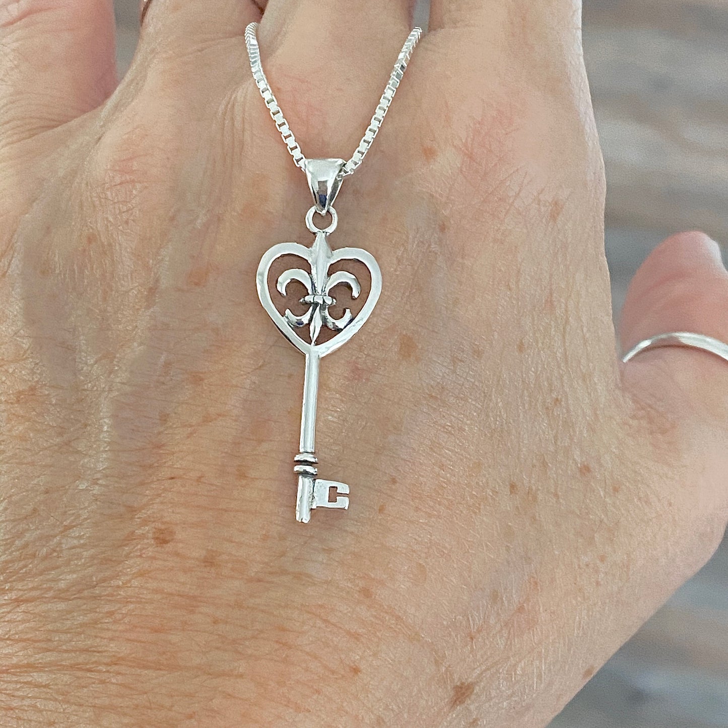 925 Sterling Silver Fleur De Lis Key Necklace | Saints & Lily Pendant Jewelry