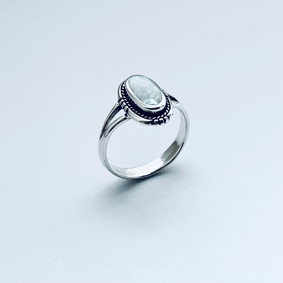 925 Sterling Silver Oval White Lab Opal Ring | October Birthstone Silver Rings