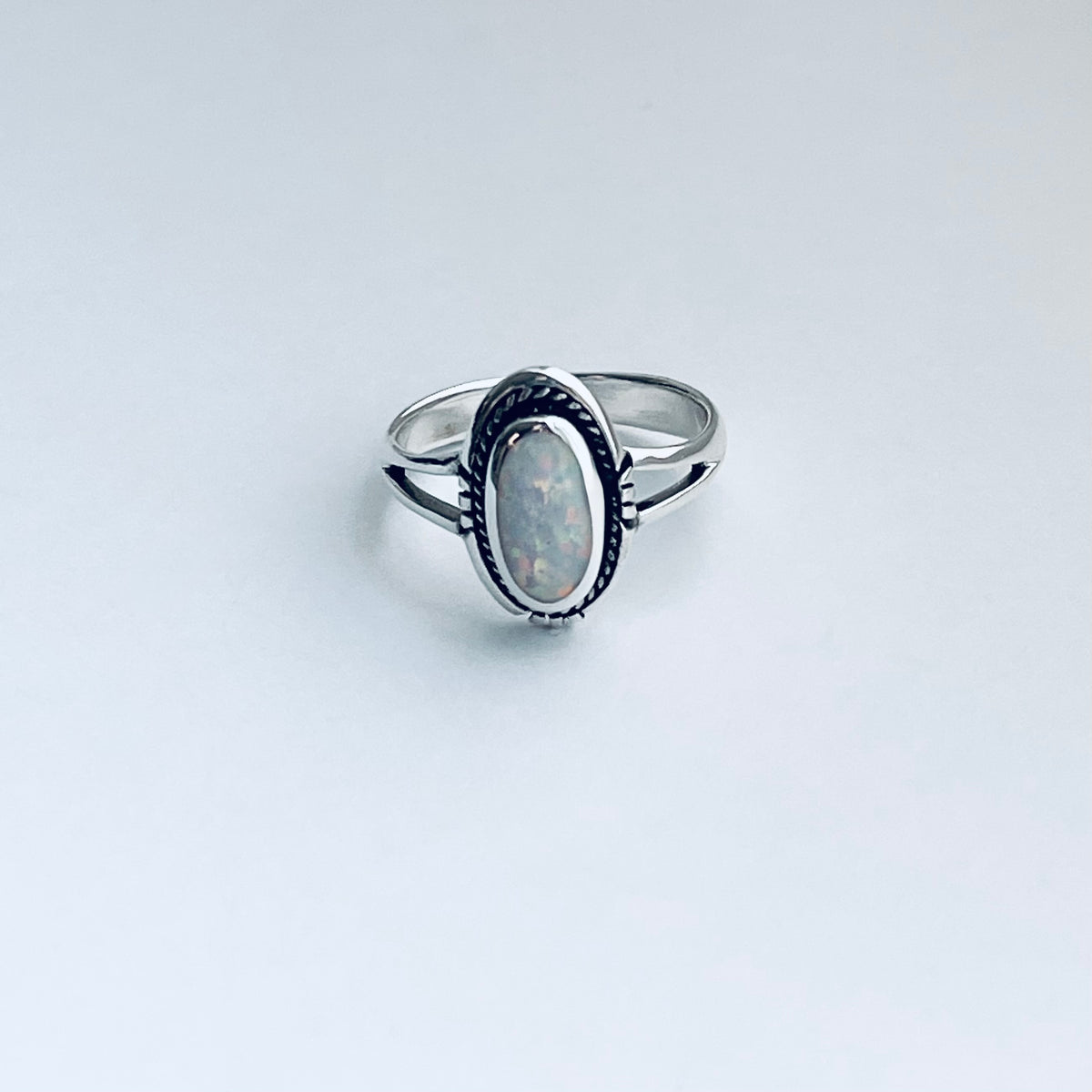 925 Sterling Silver Oval White Lab Opal Ring | October Birthstone Silver Rings