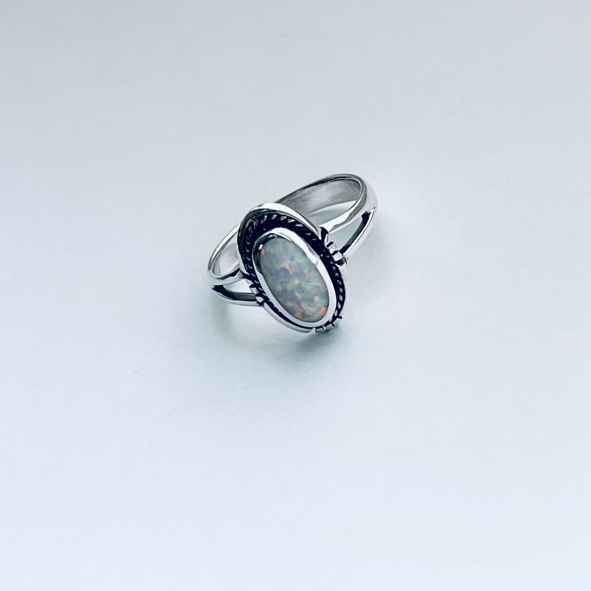 925 Sterling Silver Oval White Lab Opal Ring | October Birthstone Silver Rings