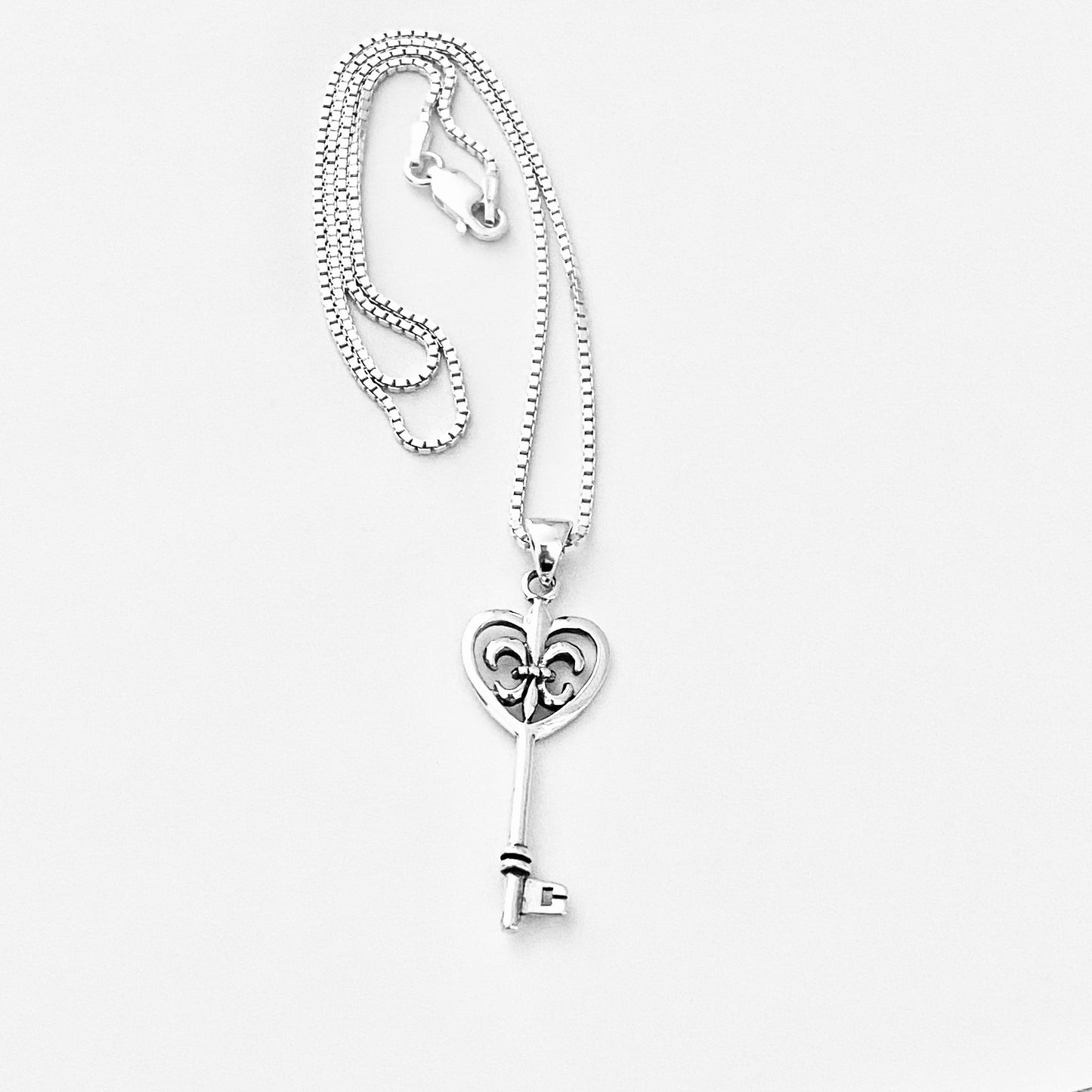 925 Sterling Silver Fleur De Lis Key Necklace | Saints & Lily Pendant Jewelry