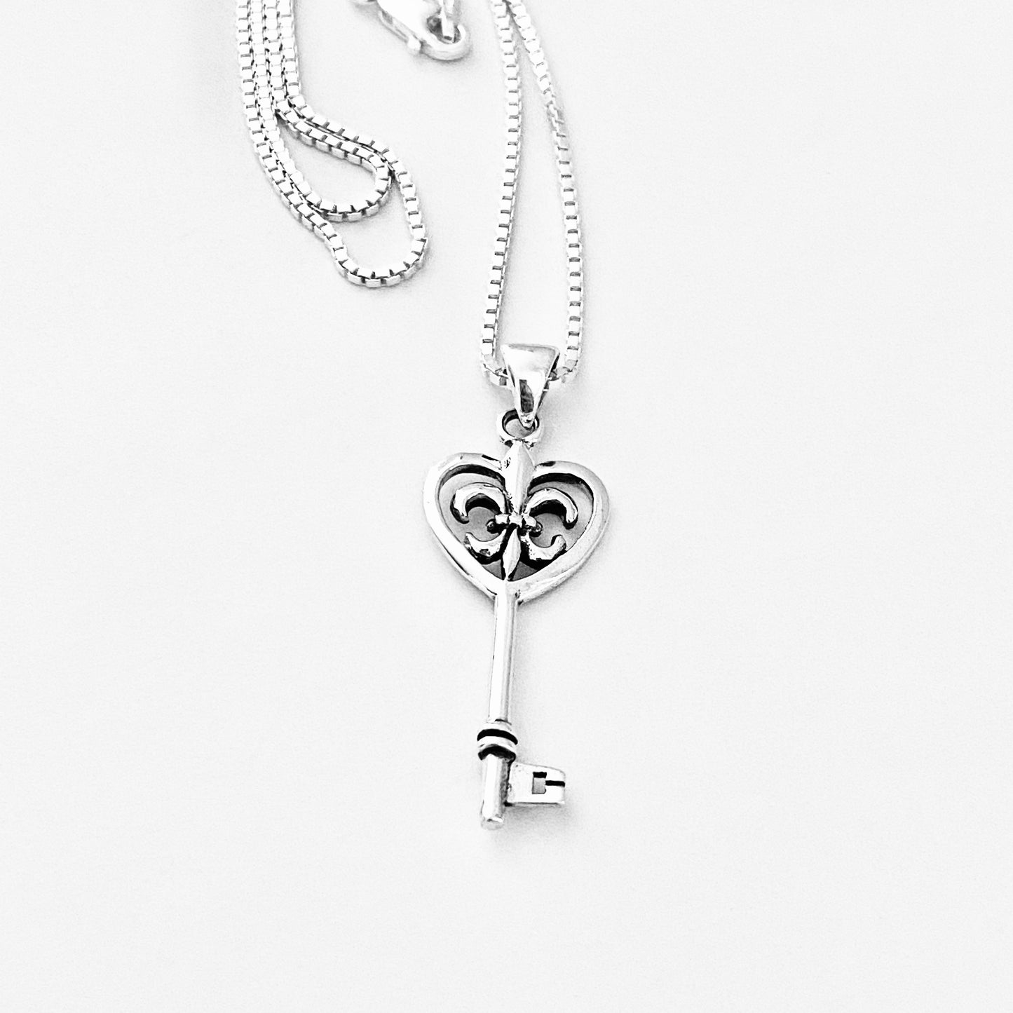 925 Sterling Silver Fleur De Lis Key Necklace | Saints & Lily Pendant Jewelry