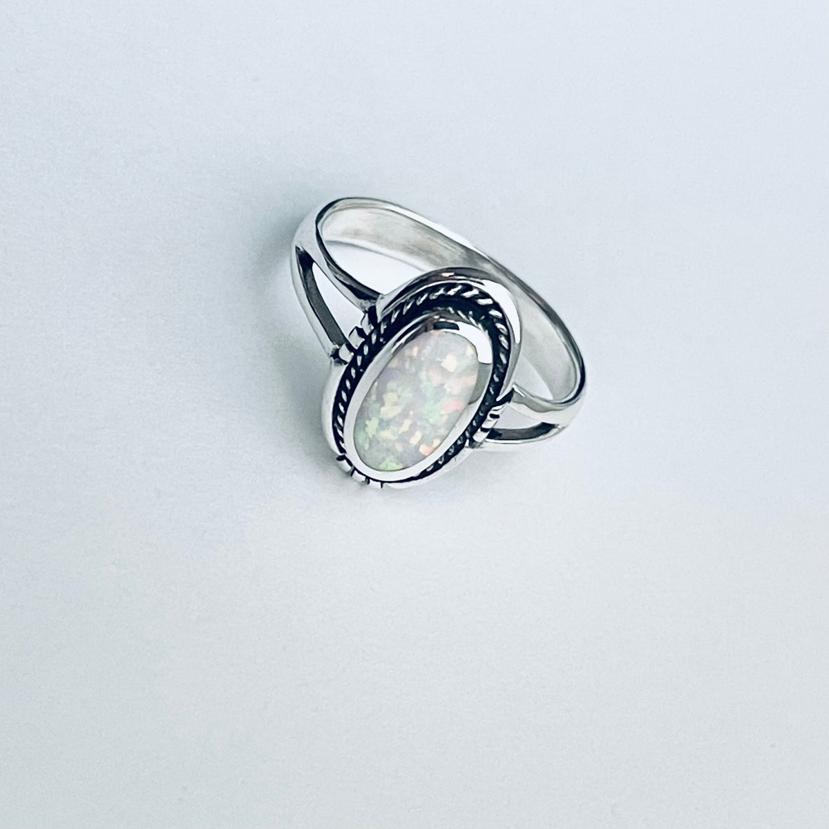 925 Sterling Silver Oval White Lab Opal Ring | October Birthstone Silver Rings