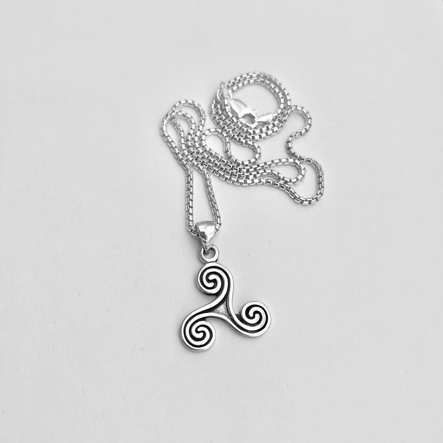 Sterling Silver Triskelion Necklace, Celtic Silver Necklaces, Triskele Chain