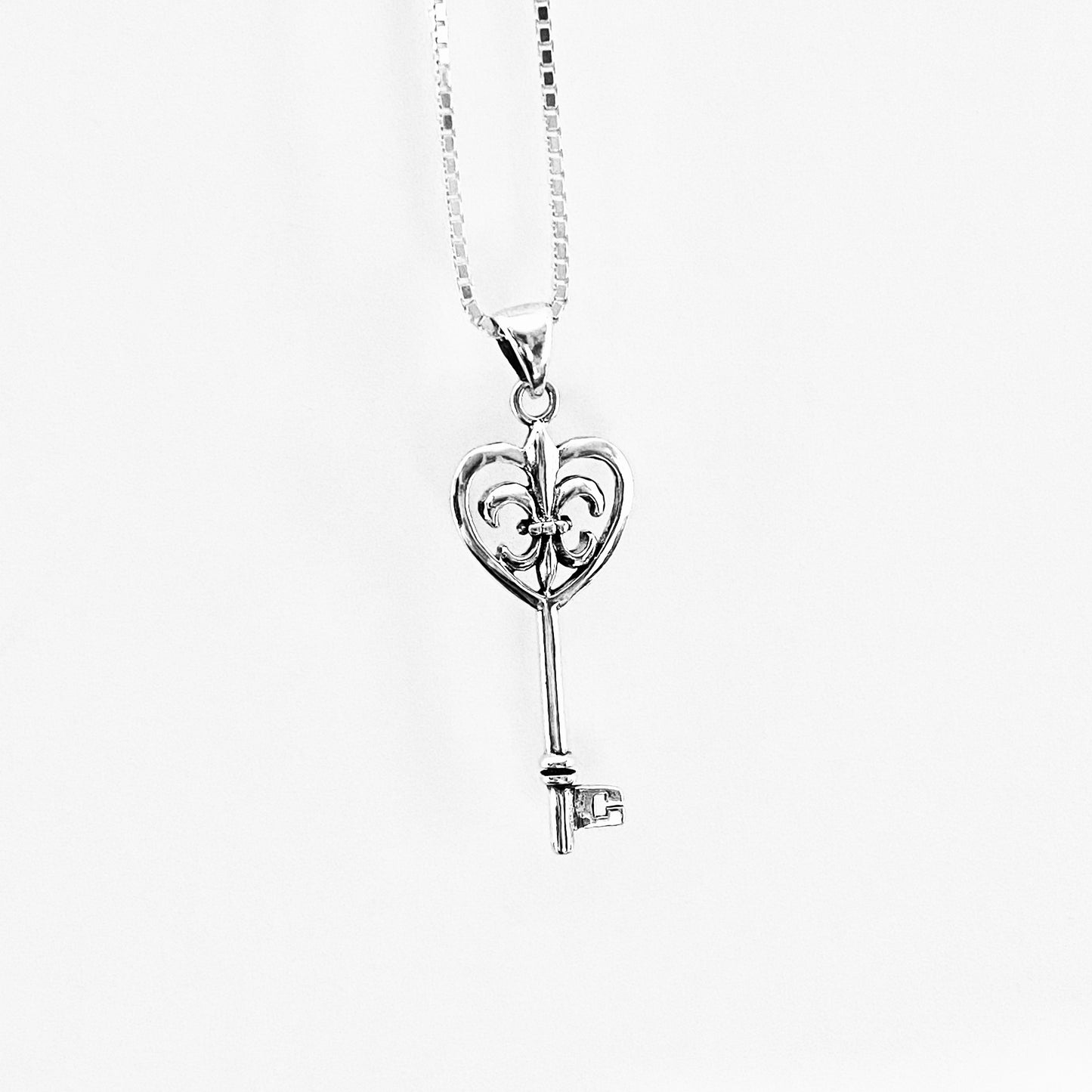 925 Sterling Silver Fleur De Lis Key Necklace | Saints & Lily Pendant Jewelry