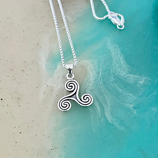 Sterling Silver Triskelion Necklace, Celtic Silver Necklaces, Triskele Chain