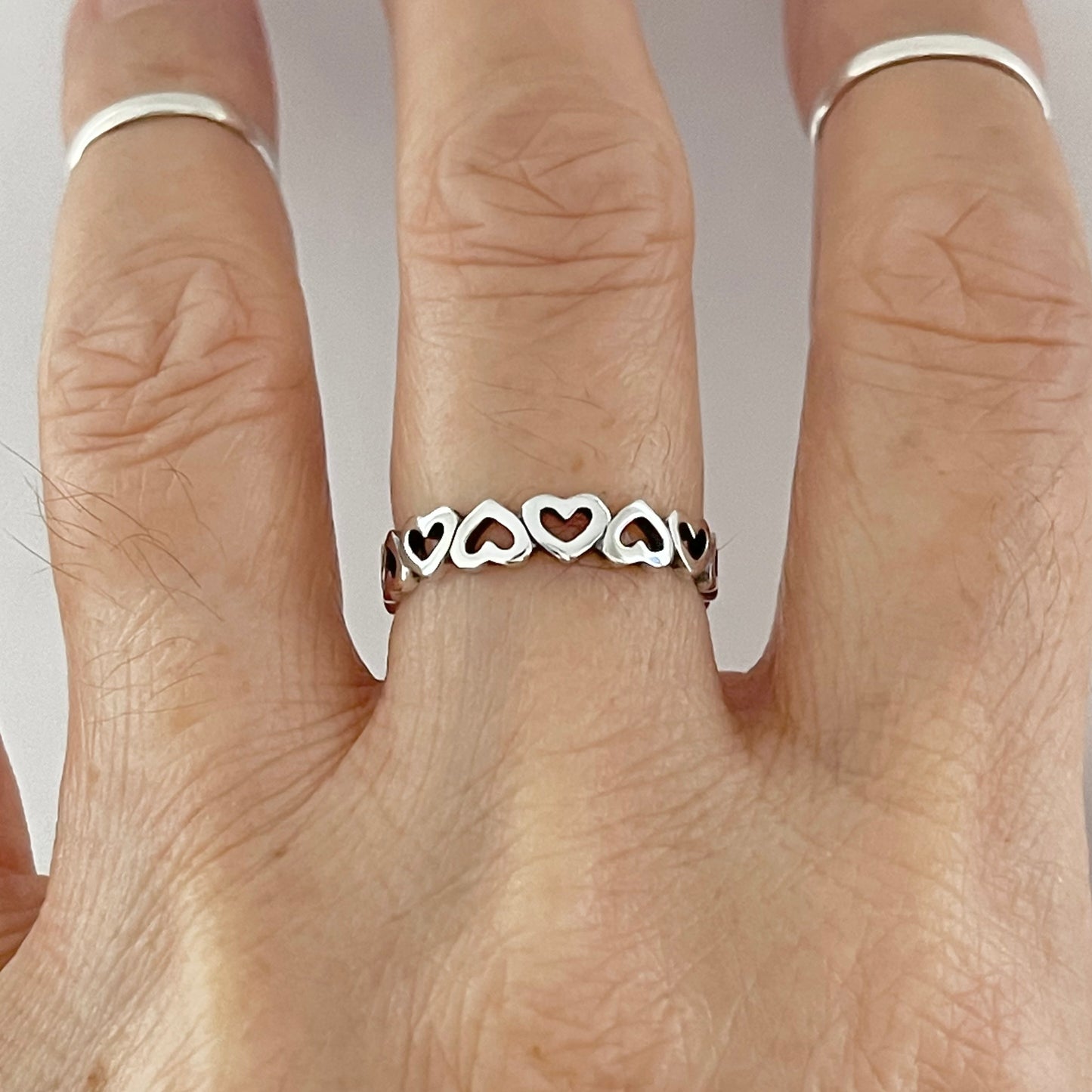 Sterling Silver Small Eternity Hearts Band, Stackable Love Rings, Wedding Bands