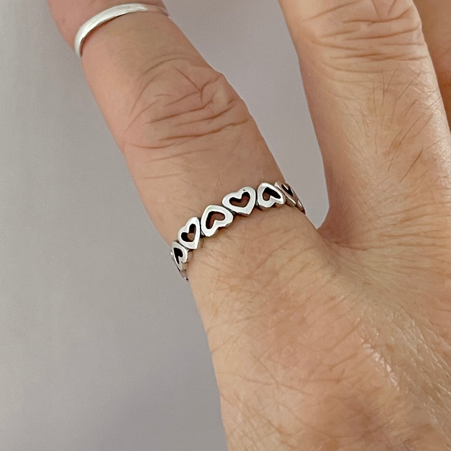 Sterling Silver Small Eternity Hearts Band, Stackable Love Rings, Wedding Bands