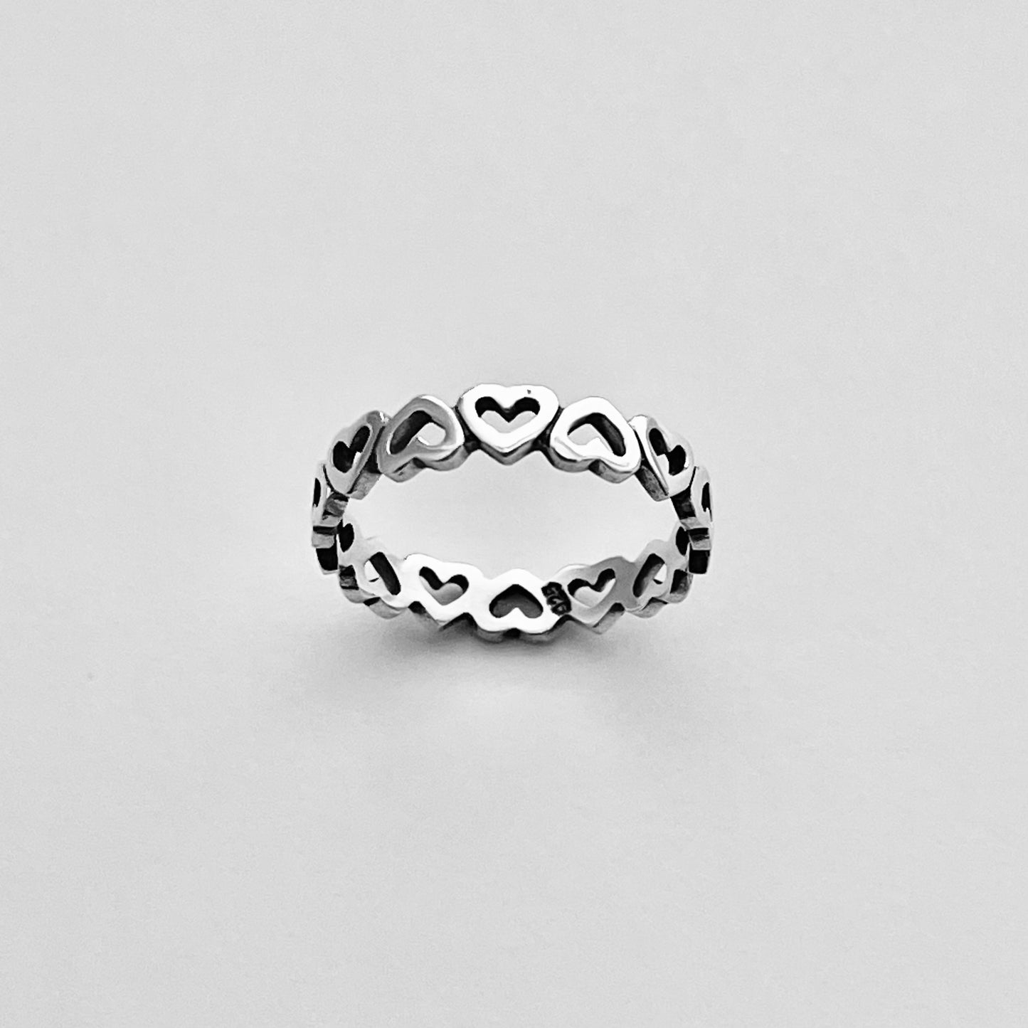 Sterling Silver Small Eternity Hearts Band, Stackable Love Rings, Wedding Bands