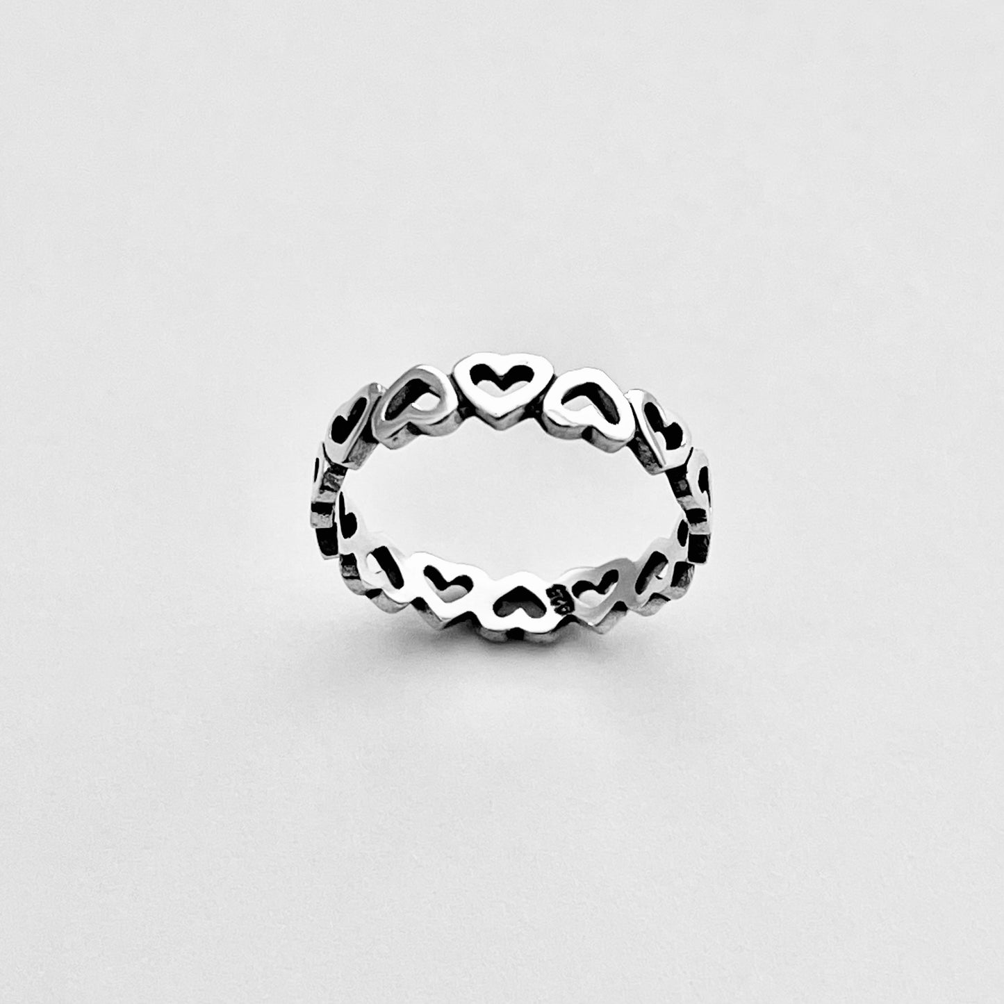 Sterling Silver Small Eternity Heart Band Ring | Stackable Love Hearts Wedding Bands