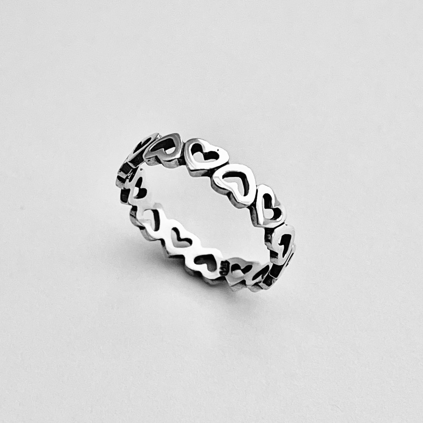 Sterling Silver Small Eternity Hearts Band, Stackable Love Rings, Wedding Bands