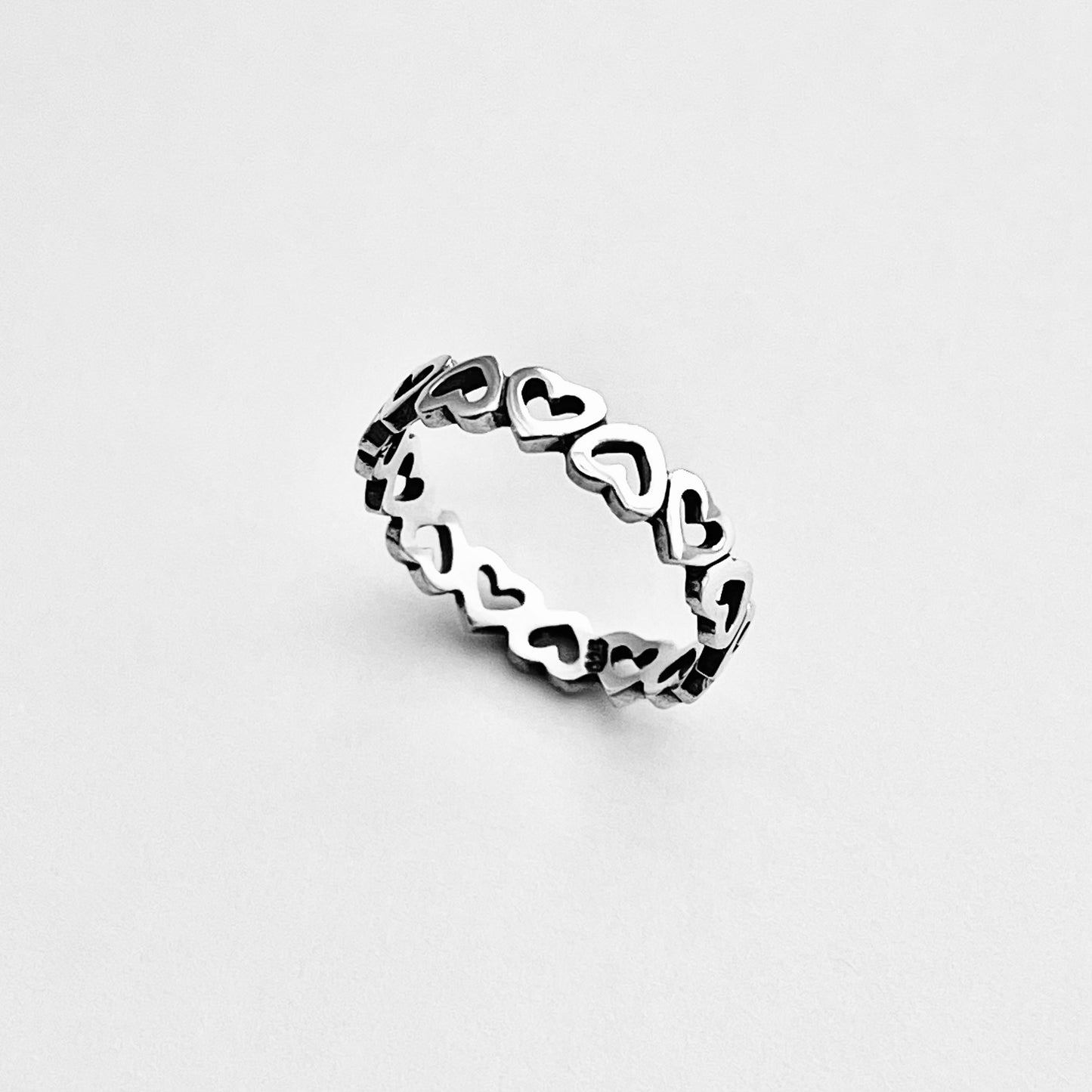 Sterling Silver Small Eternity Heart Band Ring | Stackable Love Hearts Wedding Bands