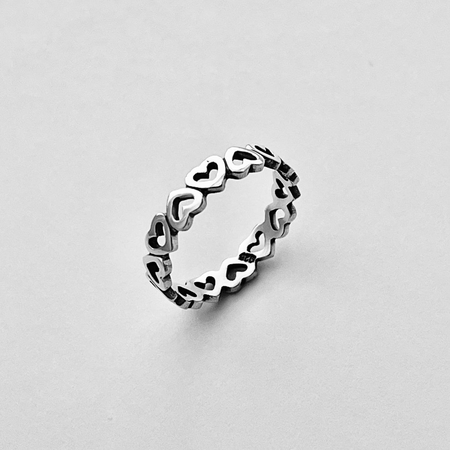 Sterling Silver Small Eternity Hearts Band, Stackable Love Rings, Wedding Bands