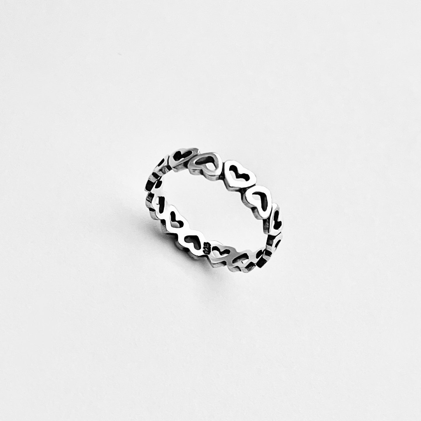 Sterling Silver Small Eternity Heart Band Ring | Stackable Love Hearts Wedding Bands