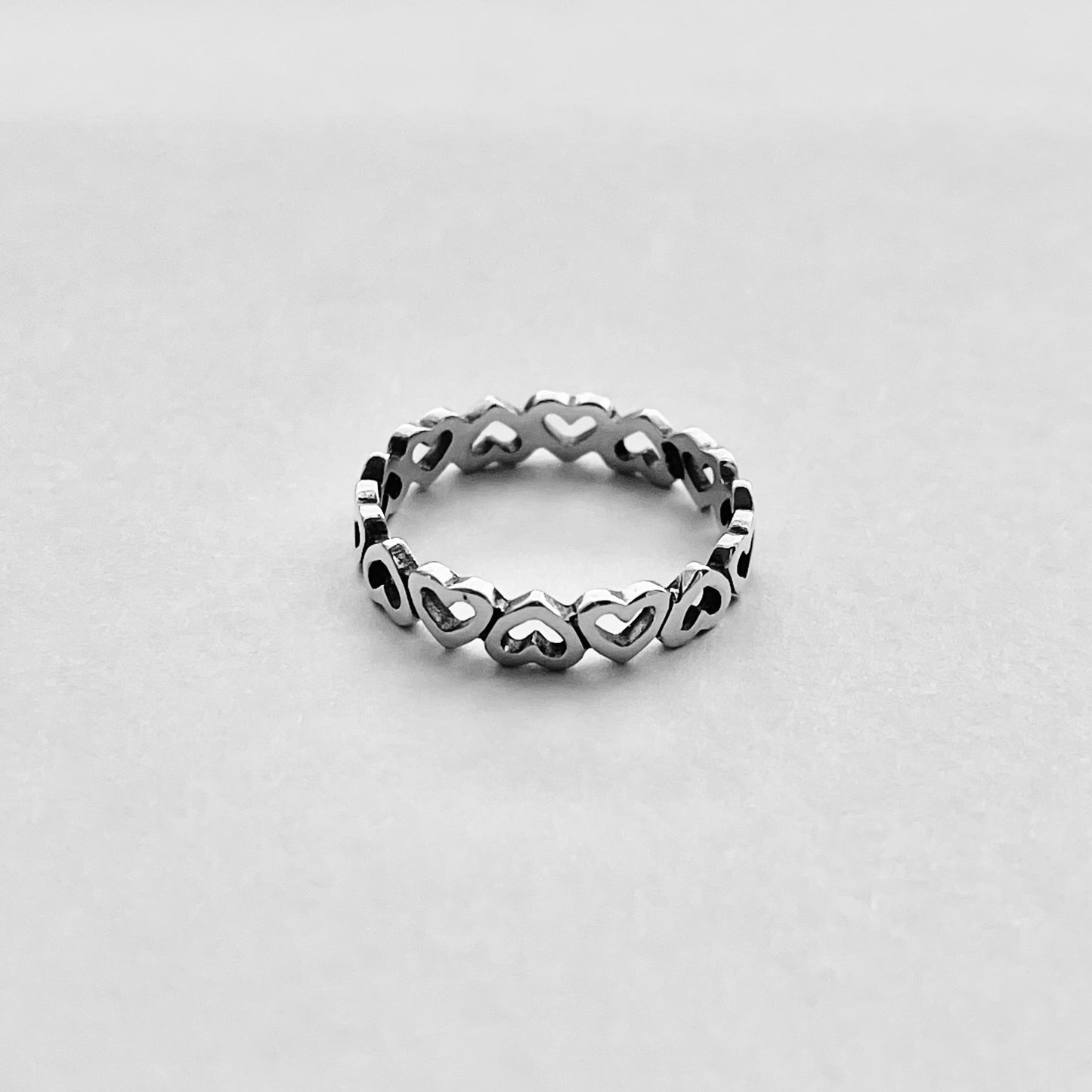 Sterling Silver Small Eternity Hearts Band, Stackable Love Rings, Wedding Bands