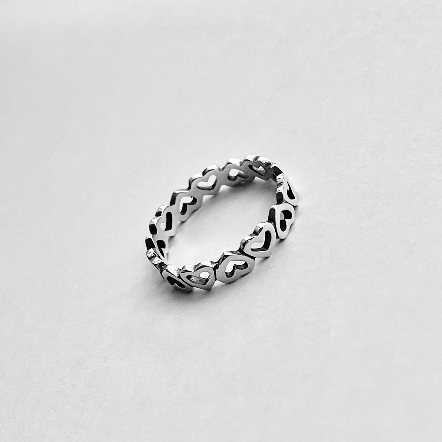 Sterling Silver Small Eternity Hearts Band, Stackable Love Rings, Wedding Bands