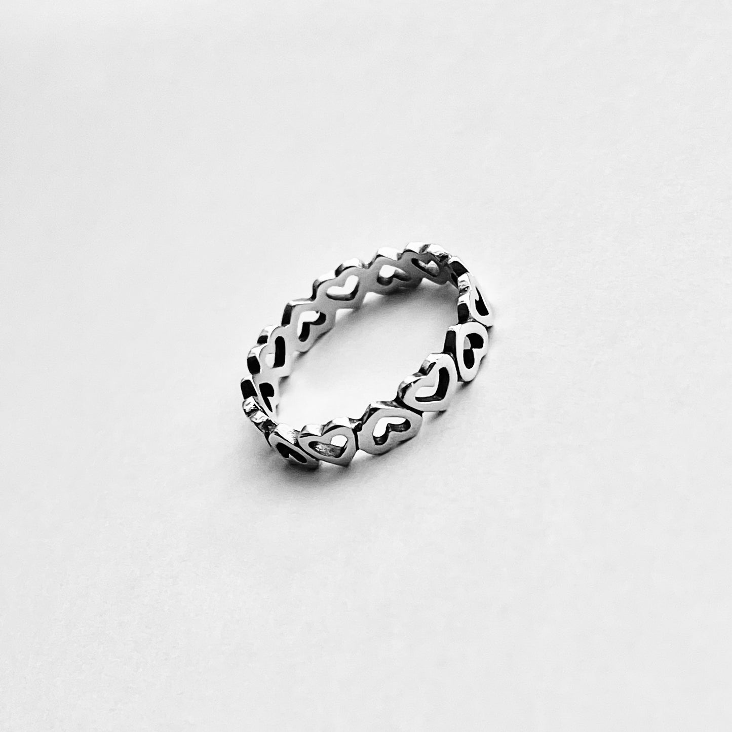 Sterling Silver Small Eternity Heart Band Ring | Stackable Love Hearts Wedding Bands