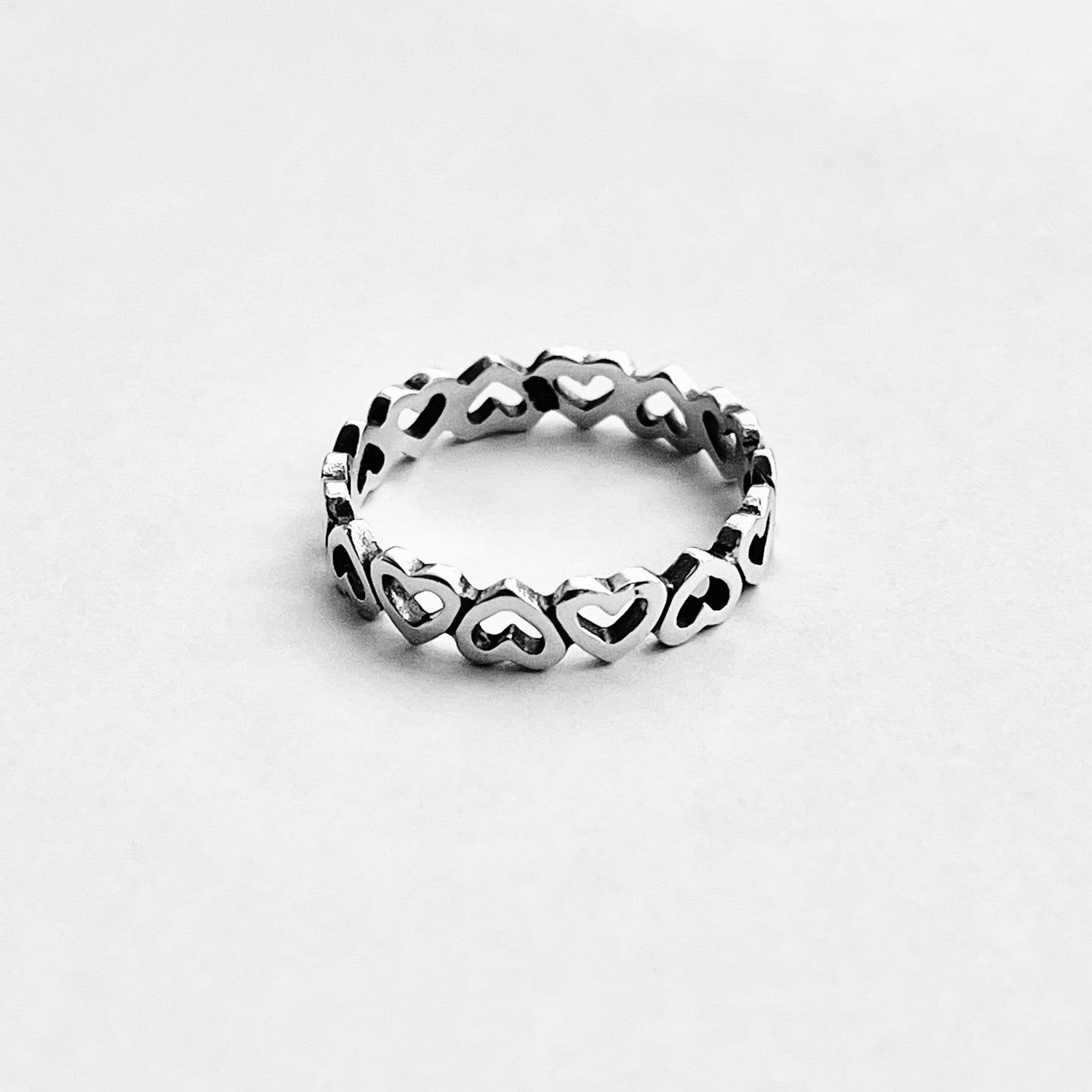 Sterling Silver Small Eternity Heart Band Ring | Stackable Love Hearts Wedding Bands